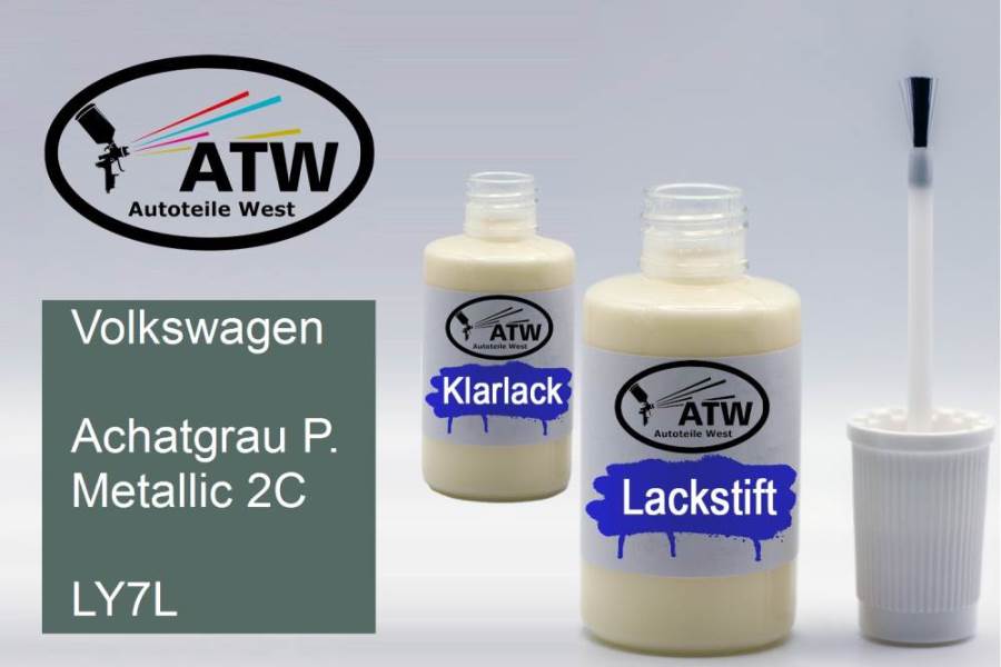 Volkswagen, Achatgrau P. Metallic 2C, LY7L: 20ml Lackstift + 20ml Klarlack - Set, von ATW Autoteile West.